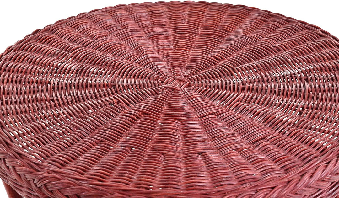 Rattan-Tisch/Beistelltisch Rund/Couchtisch Rattantisch Ablage (Bordeaux Rot)