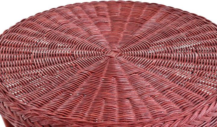 Rattan-Tisch/Beistelltisch Rund/Couchtisch Rattantisch Ablage (Bordeaux Rot)