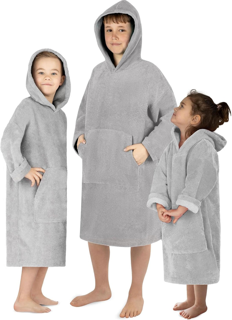 normani Kinder langarm Badeponcho - Frottee Kapuzenhandtuch für Jungen und Mädchen 0-2 Jahre Grau, 0