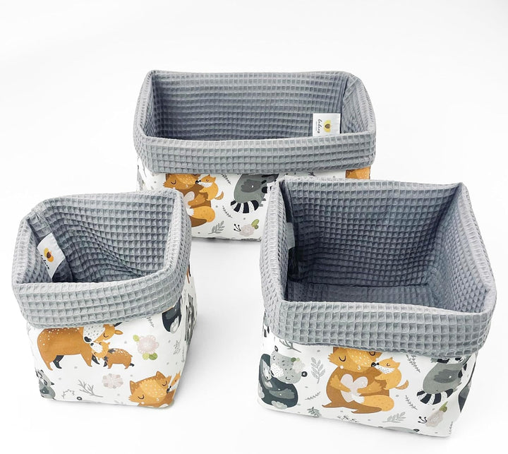 BABEES Aufbewahrungskorb Wickeltisch Baby, Körbchen Set 3 Stück, Organizer Wickelkommode, Utensilo A