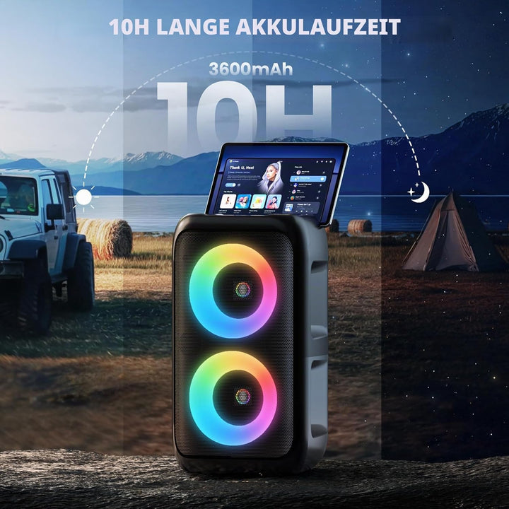Karaoke Maschine mit 2 kabellosen Mikrofonen – 2x10W Tragbarer Bluetooth Lautsprecher, unterstützt T