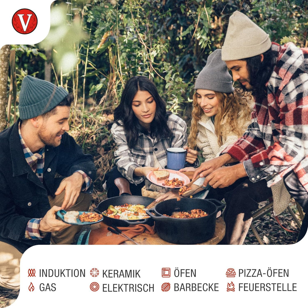 VICTORIA Bratpfanne Gusseisenpfanne Eingebrannte, Induction 30cm Geeignet für Feuer, Grill, Backofen