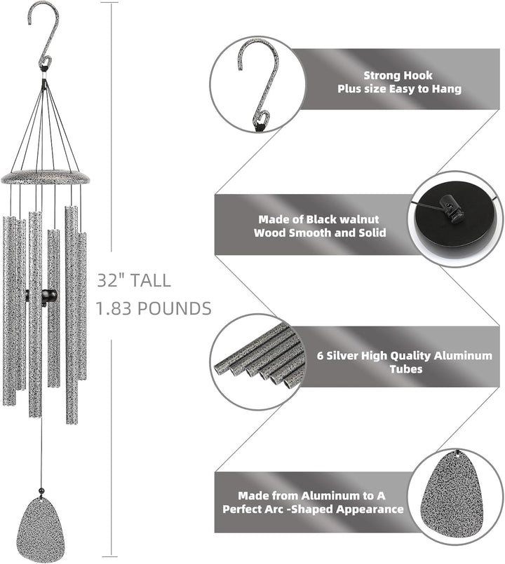 Windspiel für draussen, 6-Röhren-Klangspiel für Garten, Balkon und Terrasse, Hängende Gartendekorati
