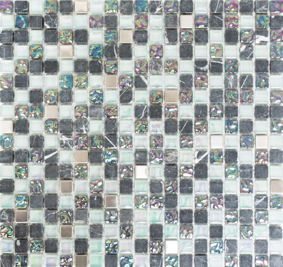 Mosaik Quadrat Crystal/Stein/Edelstahl mix grau Metall Mix Fliesenspiegel, Mosaikstein Format: 15x15