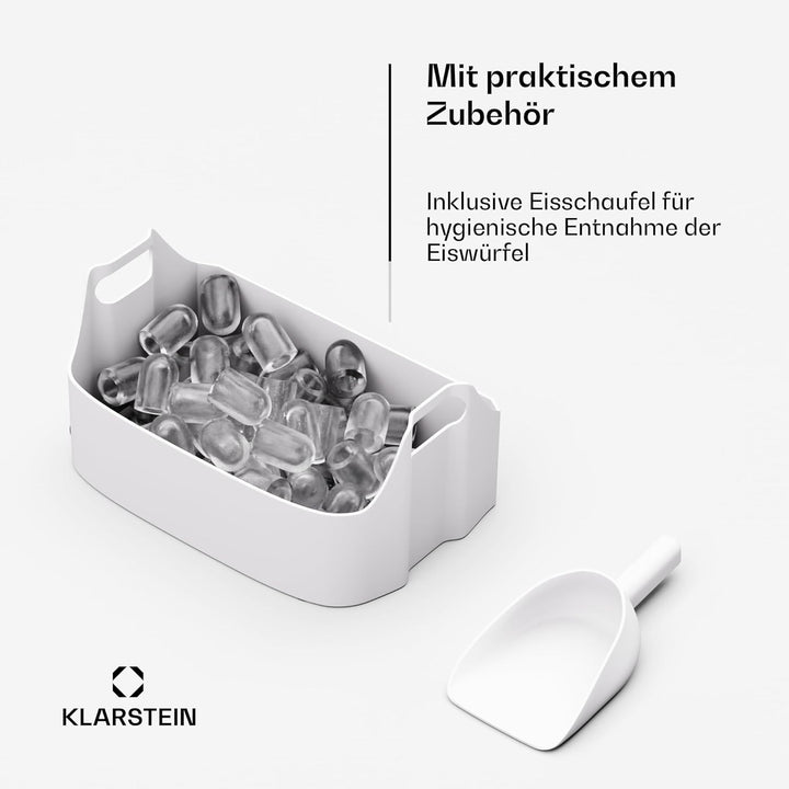 Klarstein SparkIce Eiswürfelmaschine, 15 kg/Tag, Eiswürfel in 6 Min., Touchpad, 2 Eiswürfelgrössen,