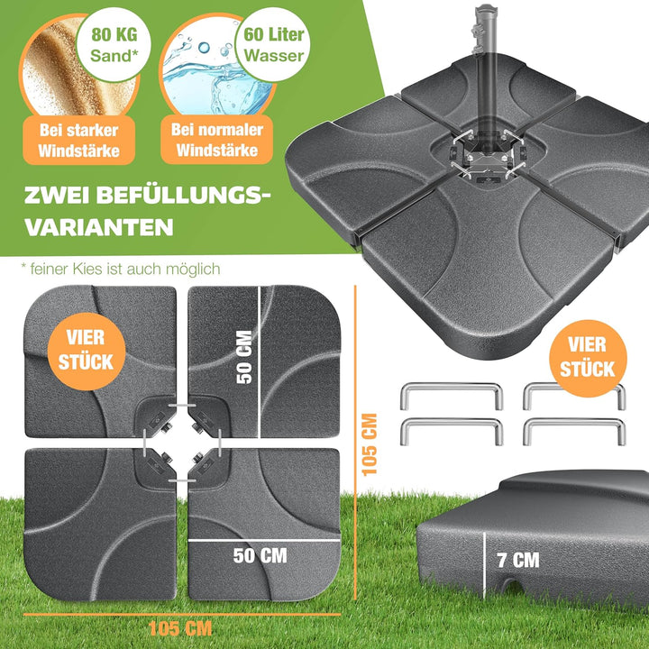 KESSER® Sonnenschirmständer 4-teilig Schirmgewicht Schirmständer für Ampelschirm Bodenkreuz 60 Liter