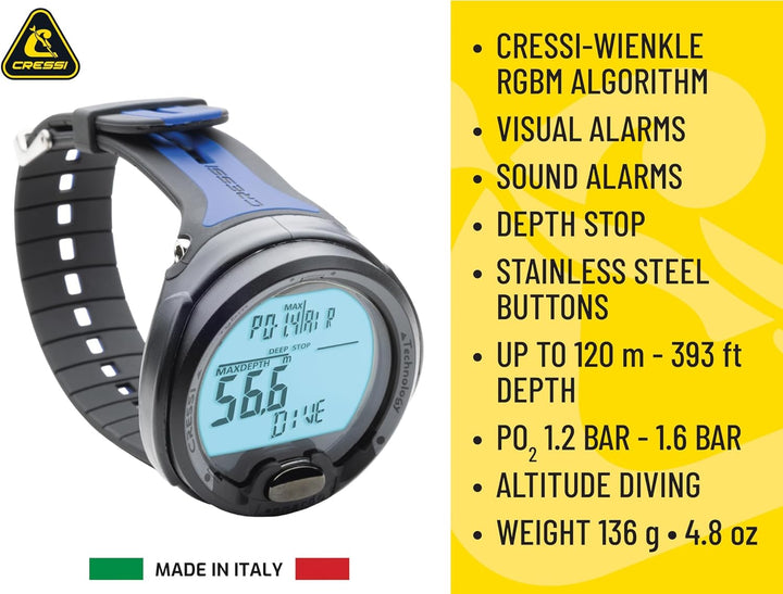 Cressi Leonardo - Premium Tauchcomputer Air / Nitrox und Tiefenmesser Modi - WEEE NR. DE 13961704 Sc