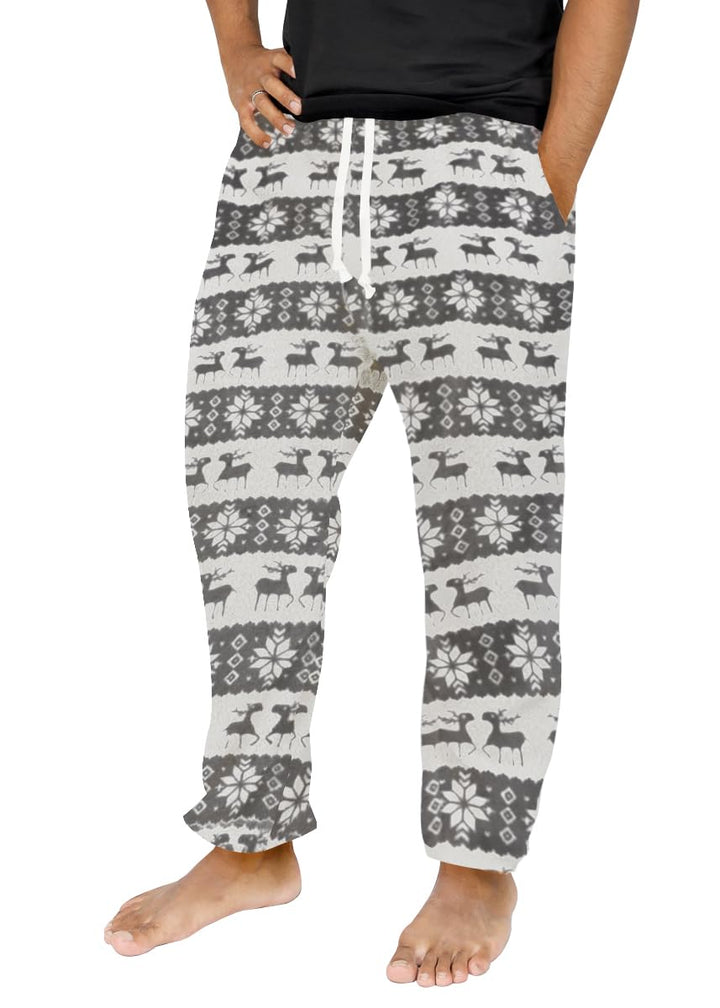 Runcati Schlafanzughose Herren Lang Fleece Warm Weihnachts Rentier Hose Freizeithose mit Taschen und