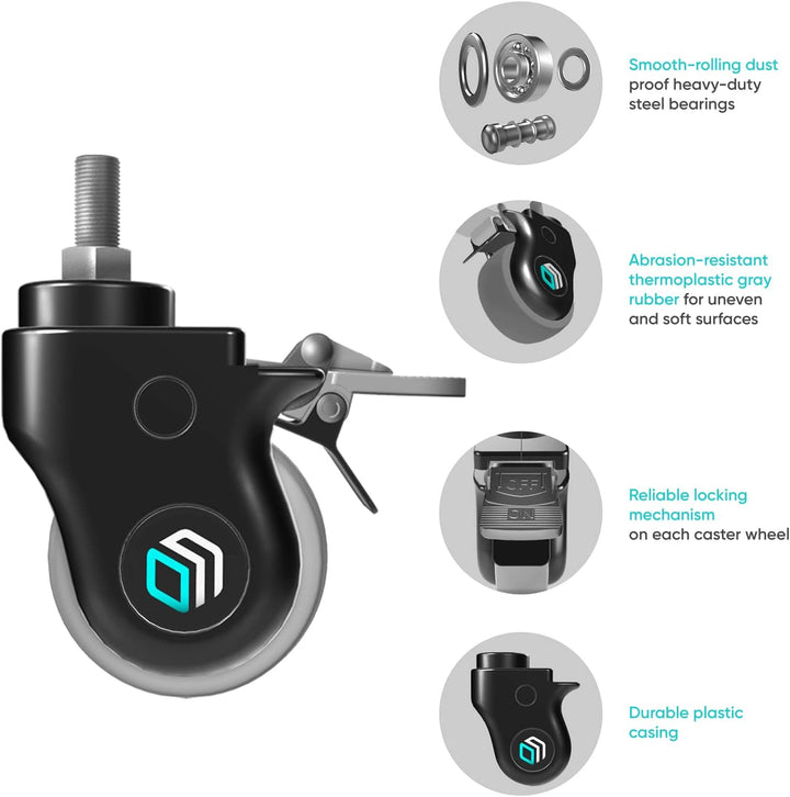 ONKRON Designer TV Ständer Räder ⌀75 mm für Mobile TV Ständer TS1551, TS1552, TS1881, TS2771 mit ela