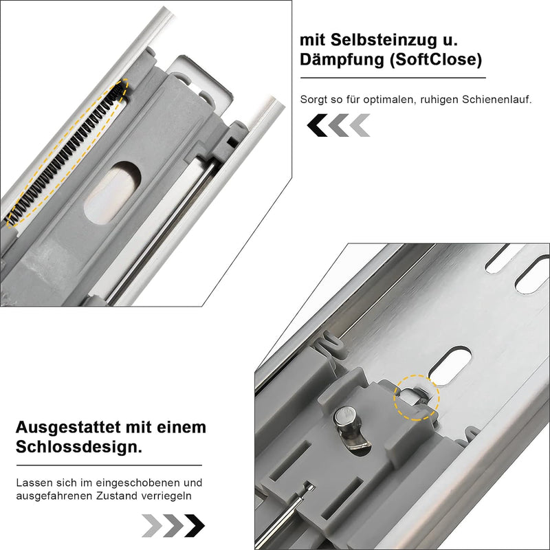 Lospitch 4 Paar Kugellager schubladenschienen 350 mm, 3 Falten Vollauszug Kugellager mit Selbsteinzu