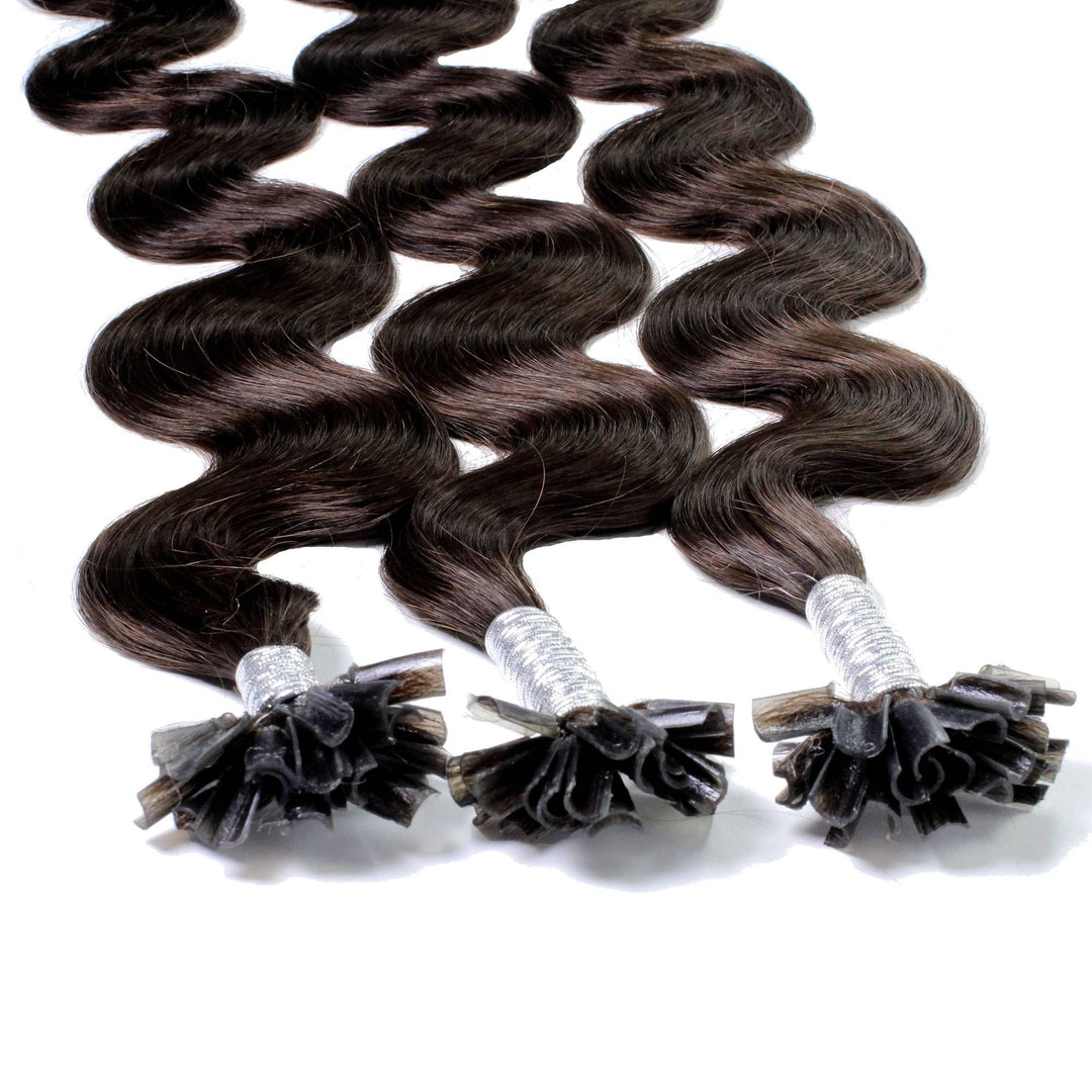 hair2heart Extensions Echthaar Bondings Gewellt - 25 Strähnen 1g 60cm 4/0 mittelbraun 25 Strähnen #2