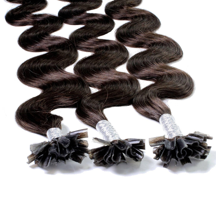 hair2heart Extensions Echthaar Bondings Gewellt - 25 Strähnen 1g 60cm 4/0 mittelbraun 25 Strähnen #2