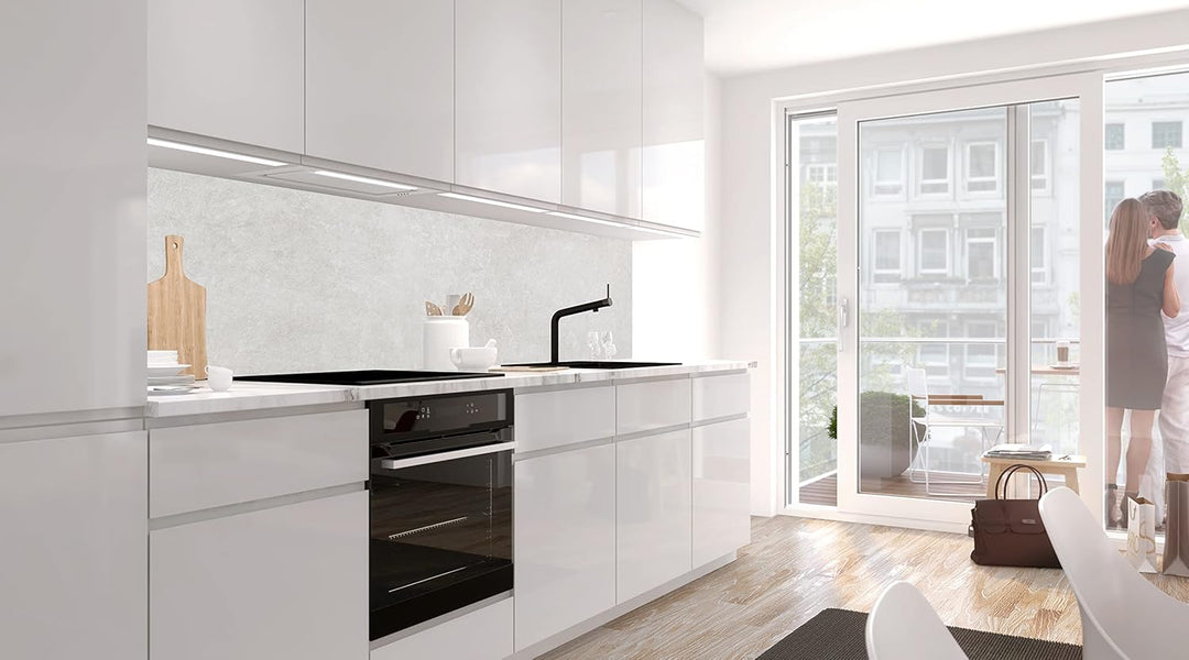 Küchenrückwand selbstklebend Glasoptik - WHITE NATURAL STONE - 1.8mm, versteift, alle Untergründe, H
