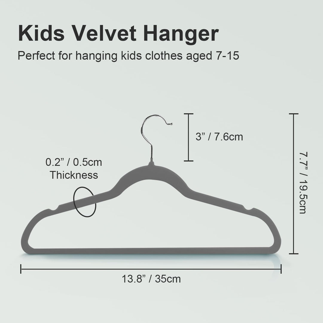 Kleiderbügel für Kinder, 35 cm Kinderkleiderbügel aus Samt, rutschfeste Kleiderbügel mit 360°-Drehha