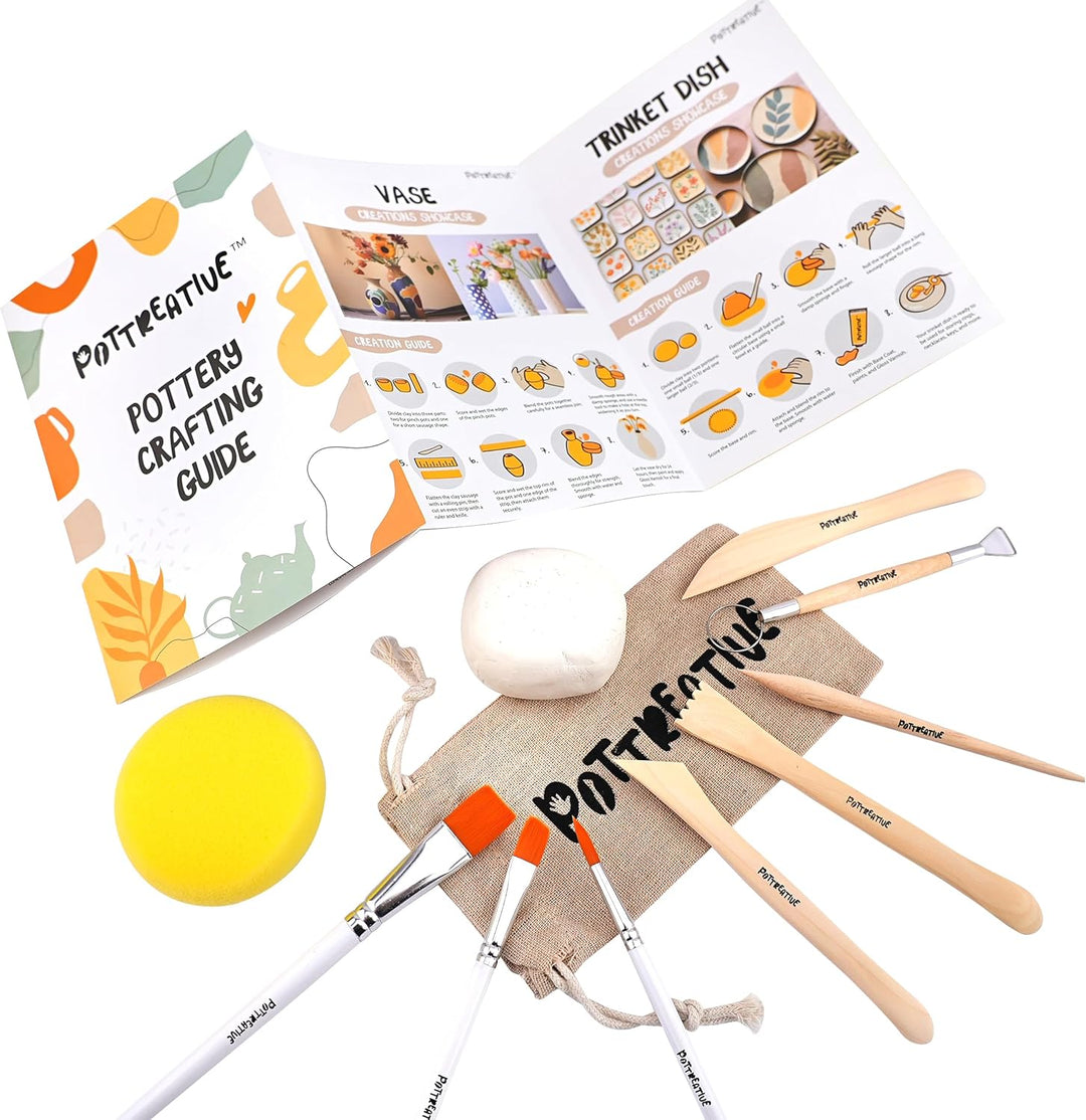 POTTREATIVE Lufttrocknendes Ton-Töpferset für Anfänger. DIY-Lufttrocknendes Ton-Set für Erwachsene.