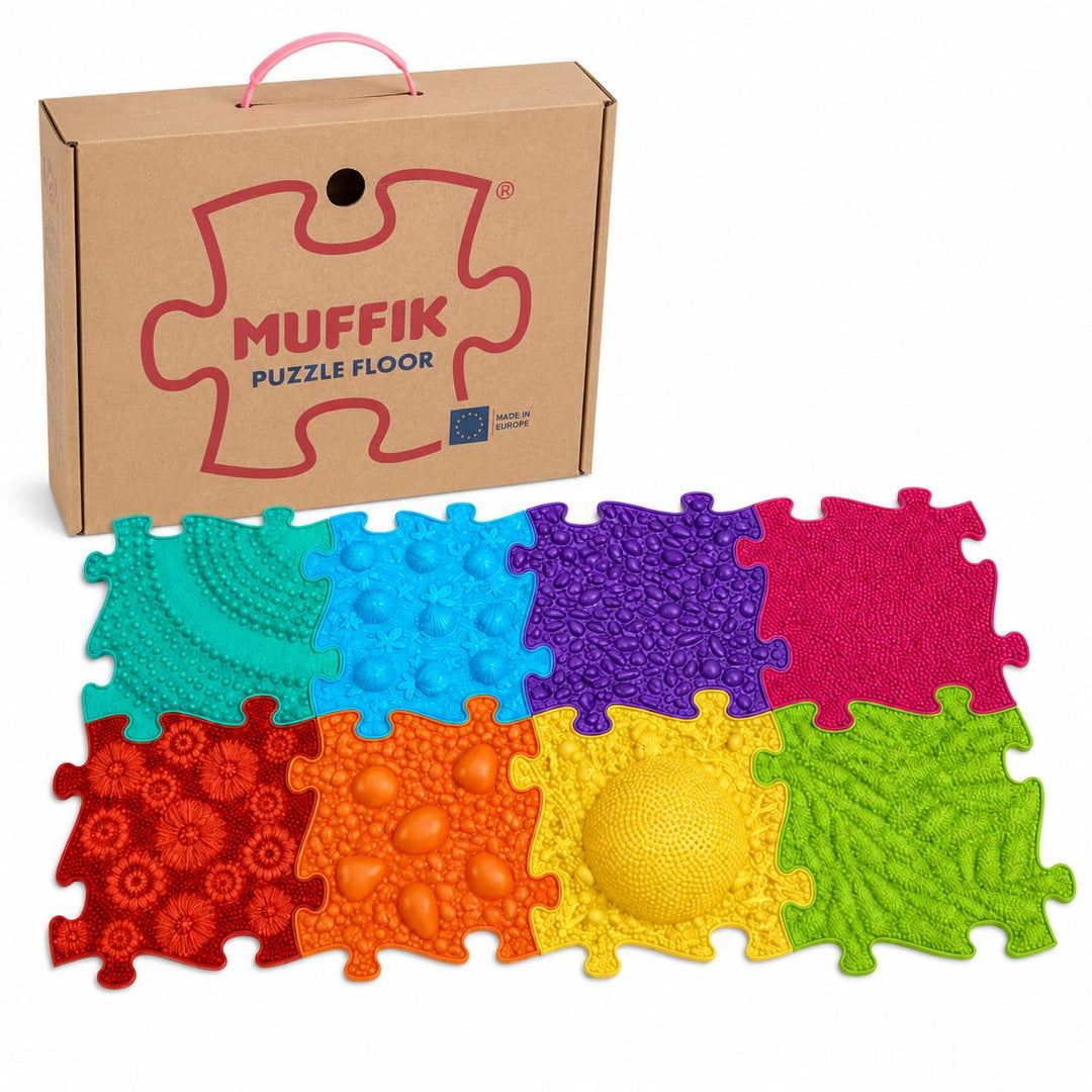 MUFFIK Sensorik Matten -Set | Regenbogen Puzzlematte Baby | Orthopädische Balanciersteine für Kinder