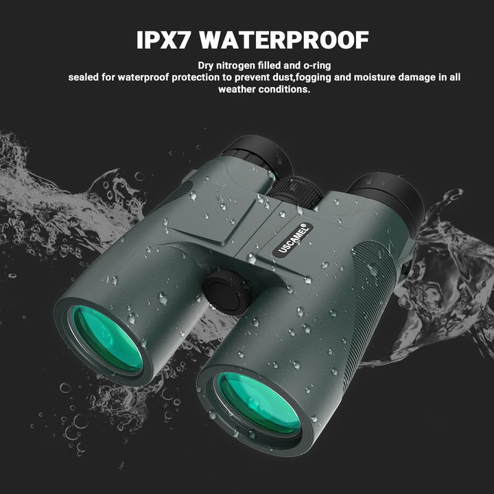 USCAMEL Fernglas Testsieger, 10x42 Wasserdicht Metallische Spiegelkörper Grüner Film Hohe Binoculars
