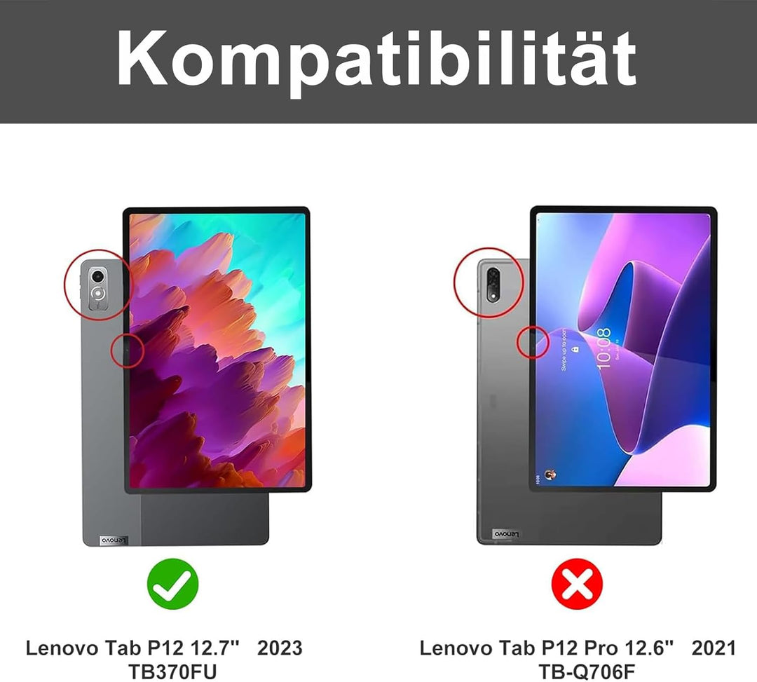 IVEOPPE Hülle mit Tastatur für Lenovo Tab P12 12.7" 2023, 7 Farbige Beleuchtung, Magnetische Bluetoo
