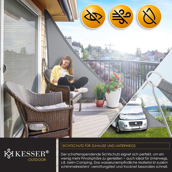 KESSER® Sonnensegel Sonnenschutz Windschutz | HDPE Gewebe | wasserabweisend &amp; windabweisend | Dreiec