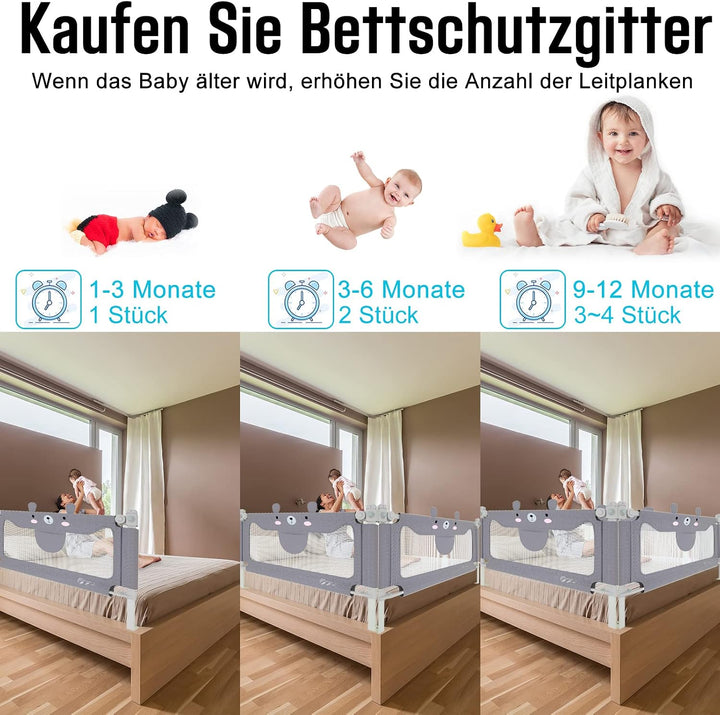 UISEBRT Bettgitter Bettschutzgitter 200cm für Kinder Bett rausfallschutz Kinder Höhenverstellbar Kin