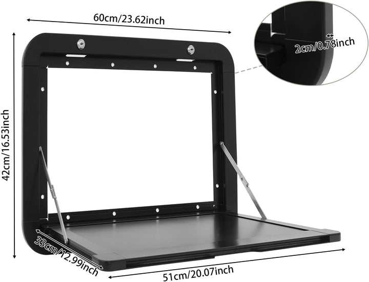 Wand Klapptisch für Wohnmobile mit 2 Paare Schlüssel, 60x42cm, Tragfähigkeit 20kg, Rechteckig, Dual-