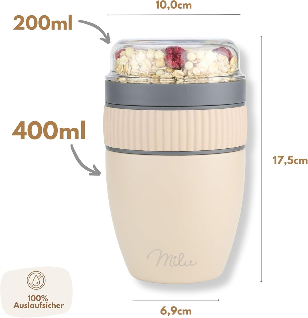 Milu Müslibecher to go 400ml I isolierter Edelstahl Joghurtbecher für Müsli I auslaufsicherer Becher