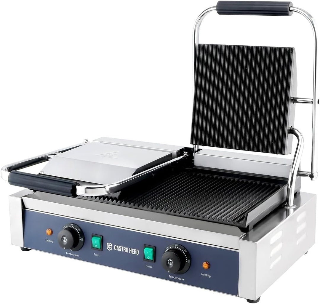 GastroHero Kontaktgrill ECO Doppel Kontaktgrill gerillt 3,6 kW Panini Grill Gastro Grill Sandwichgri