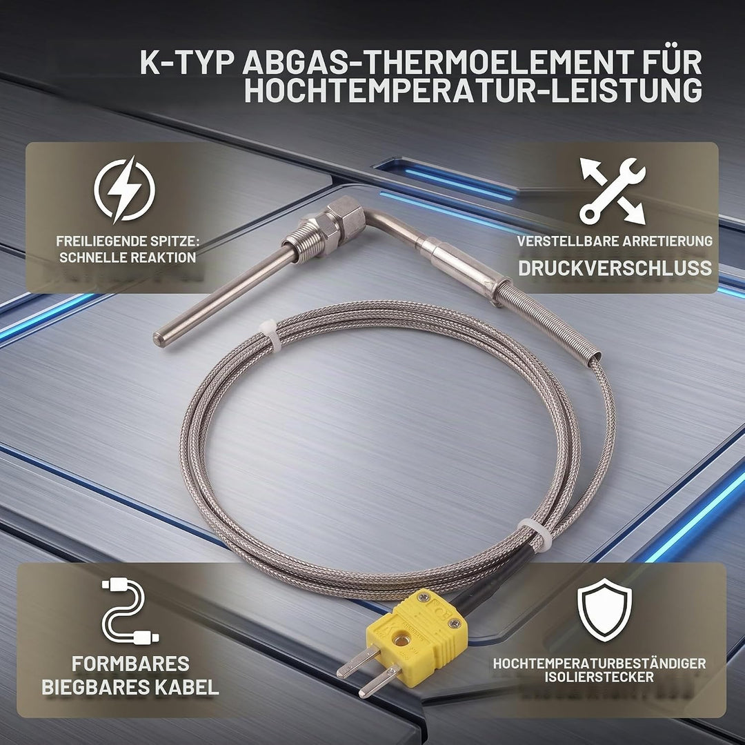 Walfront - Thermoelement Typ K, Temperaturfühler 1/8 Zoll (3 mm) NPT-Gewinde, Abgastemperatursonde m