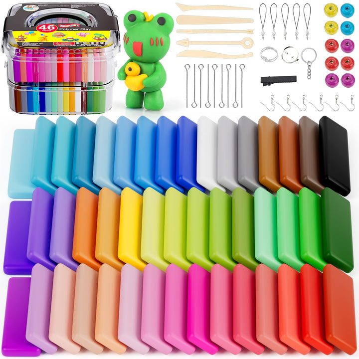 iFergoo Knete Starter Set- 46 Farben 1.5kg/52oz Polymer Clay 5 Modelliermasse Formwerkzeuge und Schm