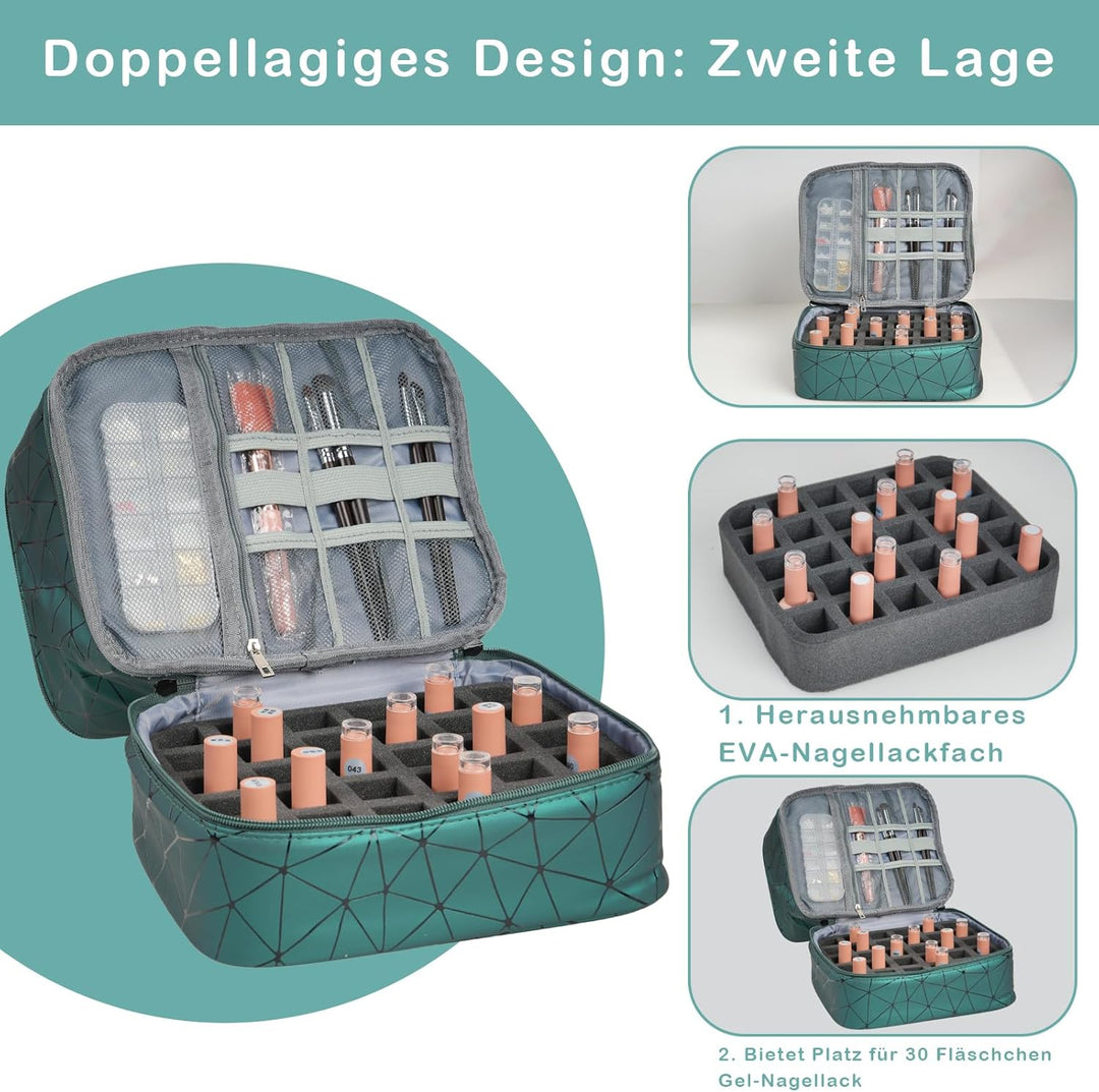 Nagellack Aufbewahrung Organizer Tasche, Nail Polish Organizer mit Fächern, Doppelschicht Nagellack