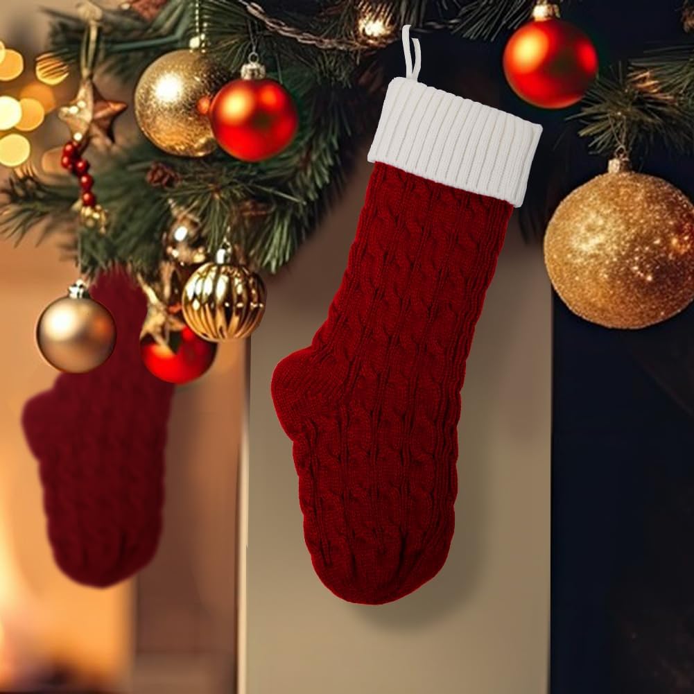 meioro 46cm Grosse Weihnachtsstrumpf, Kabel Gestrickt Nikolausstrumpf für Kinder, Klassische Weihnac