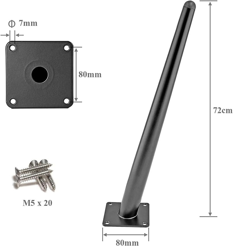 Drenky Tischbeine Metall Schwarz 4 Stück, Tischbein Konisch Schräg Rund 70cm Höhe Tischfüsse Mit No-