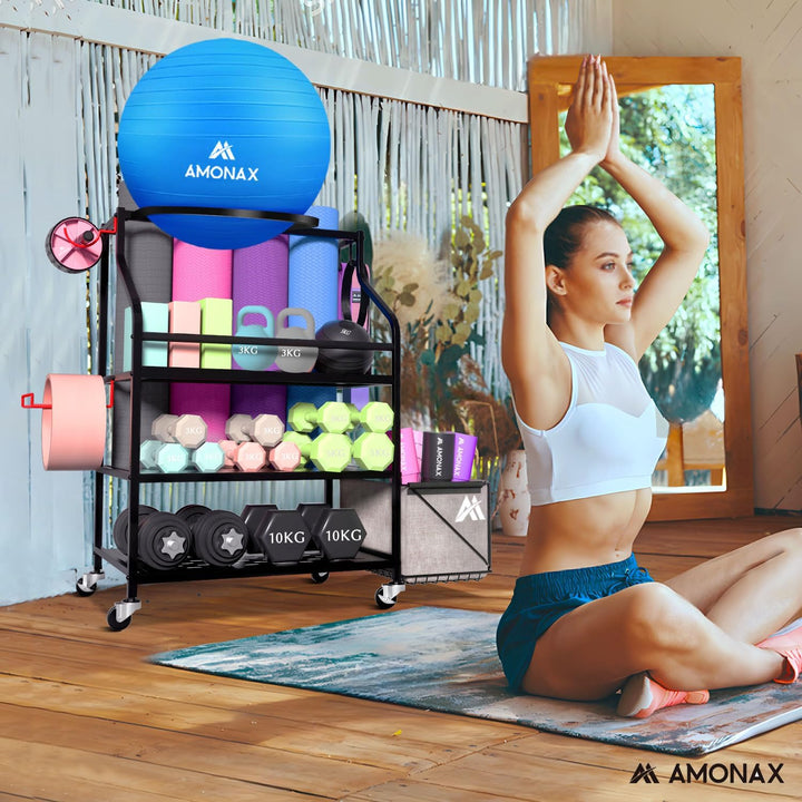 Amonax Hantelständer Fitnessstudio, Kettlebell Rack Kurzhantelständer Yoga Matte Regal, Hantel Ständ