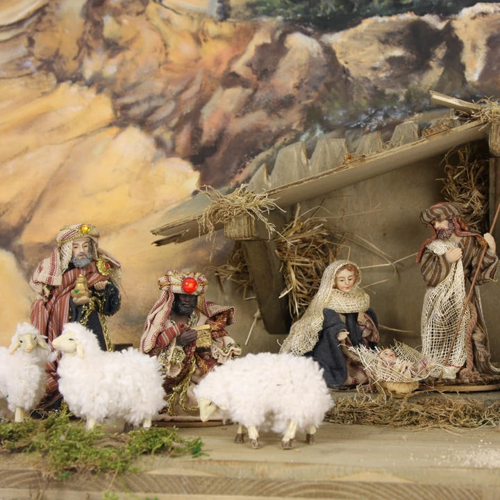 FADEDA 5X Wollschafe/Höhe:6 cm/handbemalt/detailgetreue Krippen Figuren - Weihnachten Tisch Dekorati