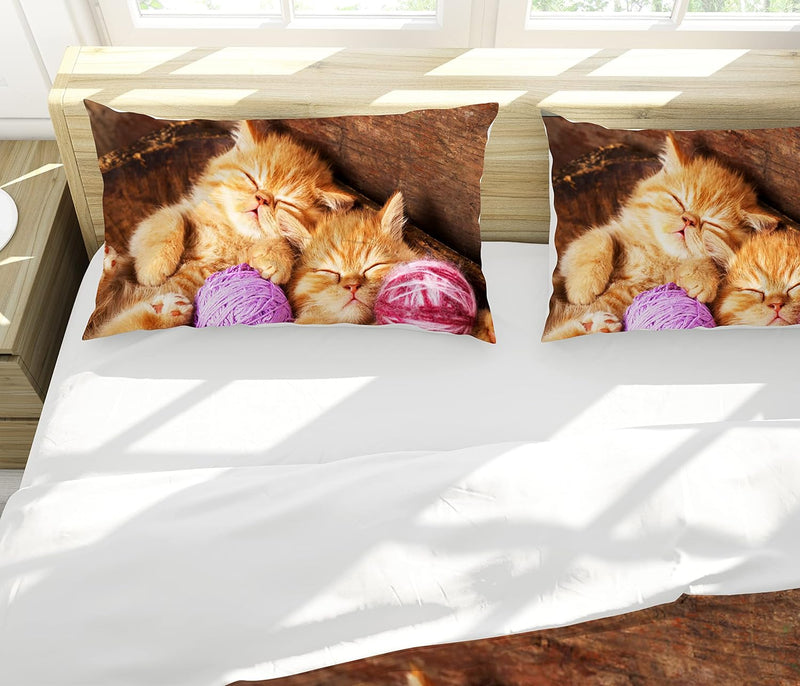 Katze Bettwäsche Set 135 x 200 cm, Tiermotiv, Kinderbettwäsche, Cat Muster Bettbezug 3D Haustier Kat