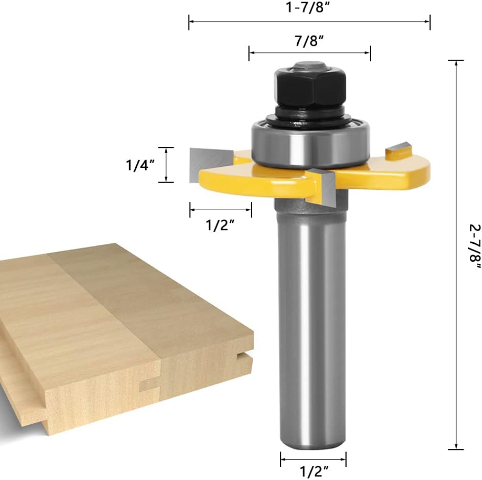 45 Grad Lock Mitre Router Bit, APLUS Holzfräser, Nutfräser + 1/2 12,7 mm Schaft Zungenschaft und Nut