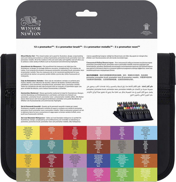 Winsor & Newton 0290037 Professioneller Layout Mixed Marker 24 Farben Set, 24 im Wallet, 2 Spitzen,
