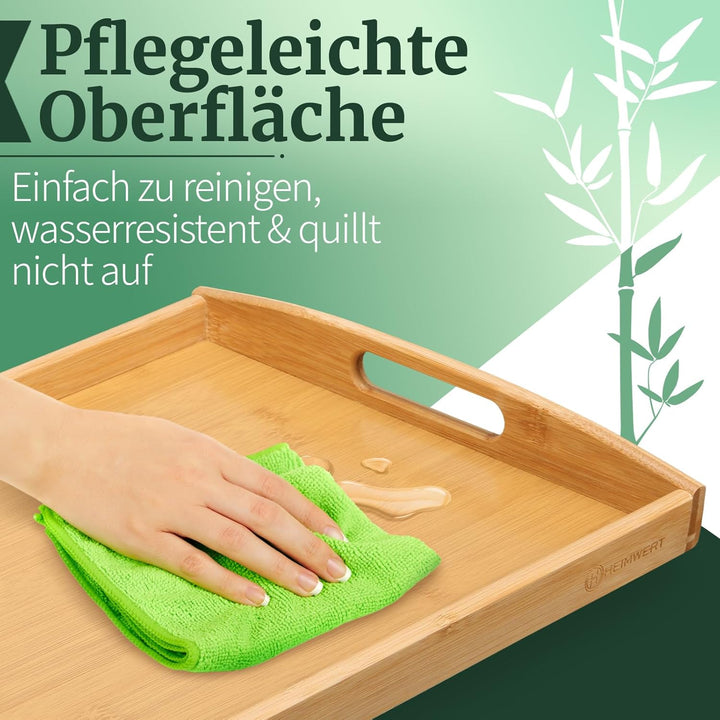HEIMWERT Tablett Serviertablett Bambus Holz - besonders stabiles und leichtes Holztablett mit Griff