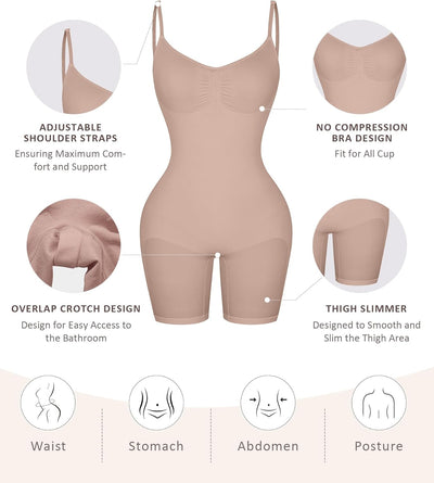 FeelinGirl Shapewear Bodysuit Nahtlos V-Ausschnitt Formende Bodys für Damen Bauchweg Ganzkörper Seam