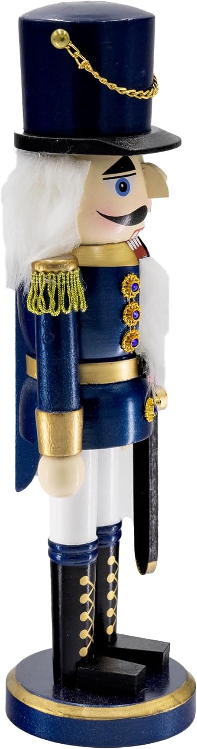 Kaladia Deko Nussknacker Figur Soldat aus Holz – Höhe: 38 cm – moderner Weihnachtsnussknacker in Bla