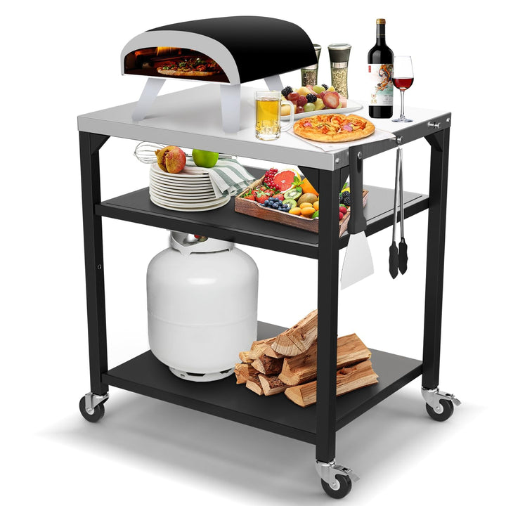 GFTIME Pizzaofen-Tischwagen für Ninja Woodfire, Blackstone Griddle, Weber Q, grosser rollender Küche