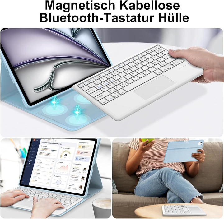 Tastatur für iPad Air 13 M4/M3/M2 (2026-2024) &amp; iPad 12.9 Touchpad, Blau | Hülle Tastatur für iPad A