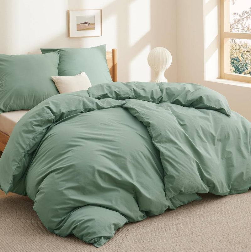 BEDSURE Bettwäsche 135x200 Baumwolle 4teilig - Bettwäsche-Sets Grün Bettbezug 2er Set mit 2 Kissenbe