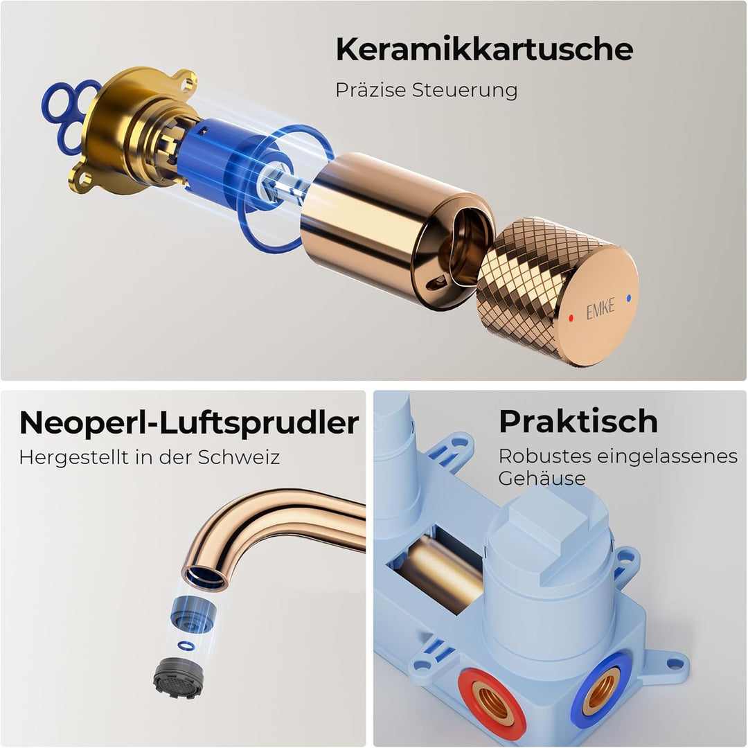 EMKE Waschtischarmatur Unterputz für Wandmontage, Wasserhahn Bad Unterputz, Mischbatterie Waschbecke