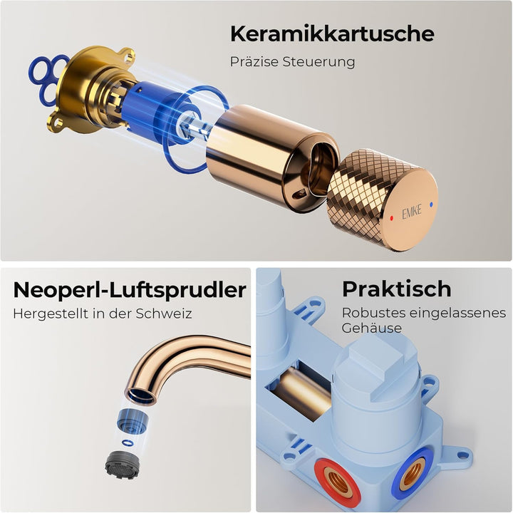 EMKE Waschtischarmatur Unterputz für Wandmontage, Wasserhahn Bad Unterputz, Mischbatterie Waschbecke