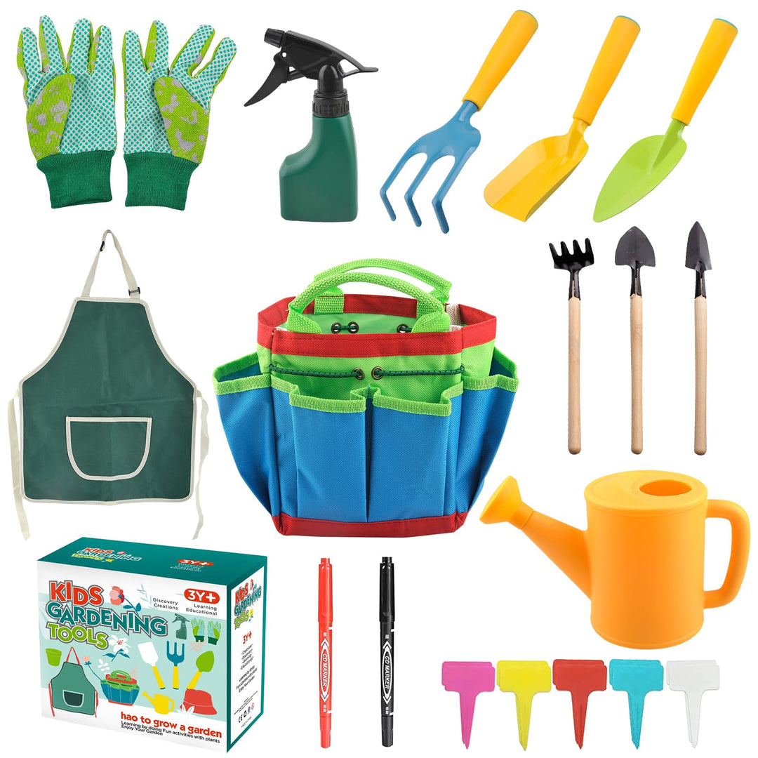 Qunkun Gartenwerkzeug für Kinder, 23 Stück Gartengeräte Set, Kinder Gartengeräte Spielwerkzeuge, Gar