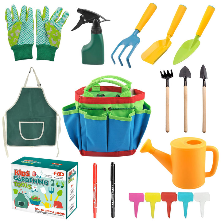 Qunkun Gartenwerkzeug für Kinder, 23 Stück Gartengeräte Set, Kinder Gartengeräte Spielwerkzeuge, Gar