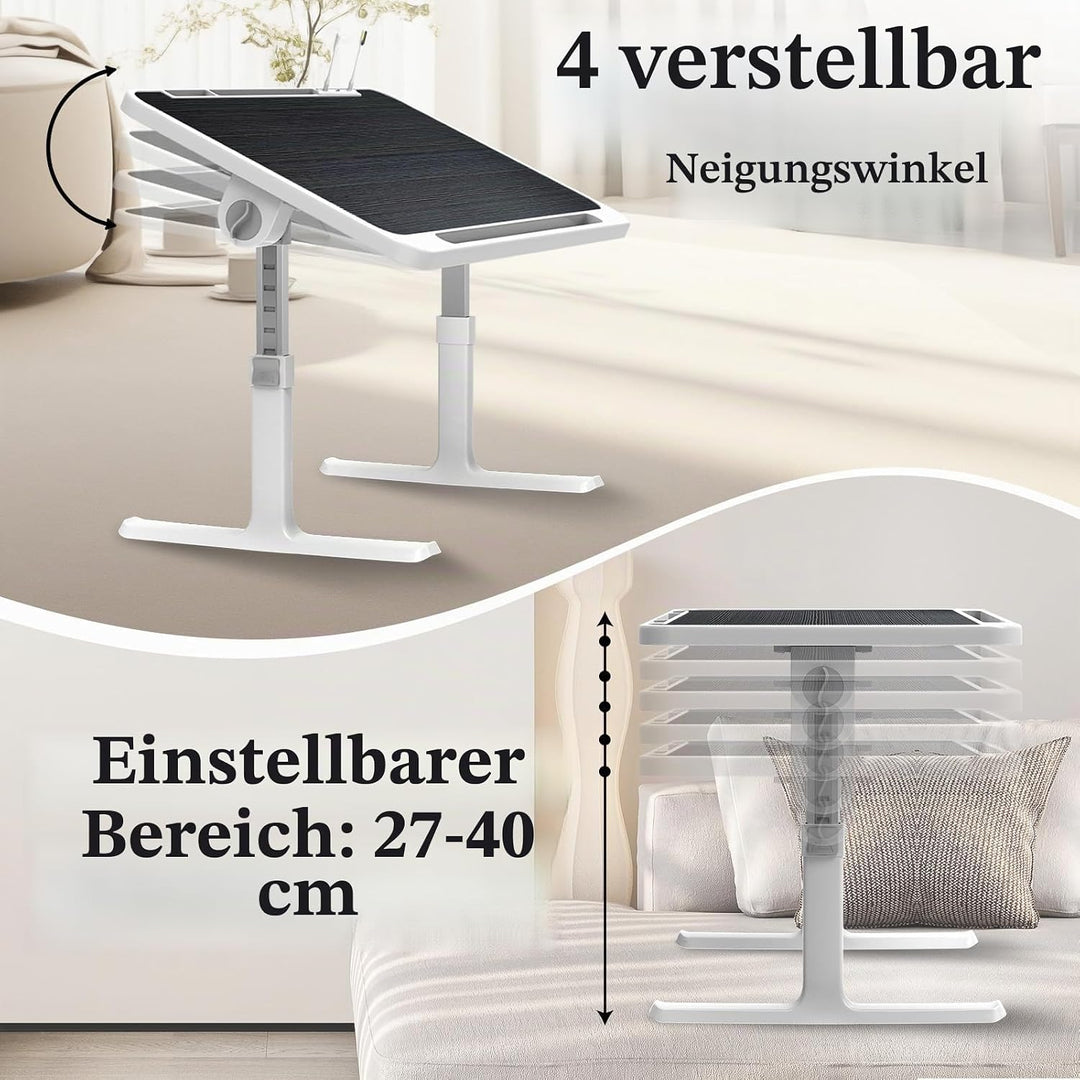 Klappbarer Laptoptisch mit Schublade, LED & Ventilator – Höhenverstellbarer Schreibtisch für Bett, S