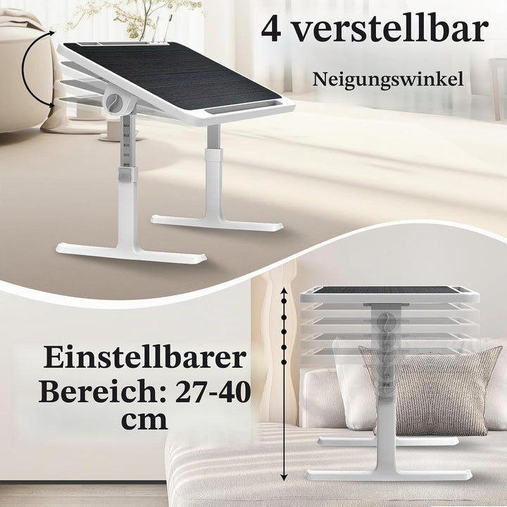 Klappbarer Laptoptisch mit Schublade, LED & Ventilator – Höhenverstellbarer Schreibtisch für Bett, S