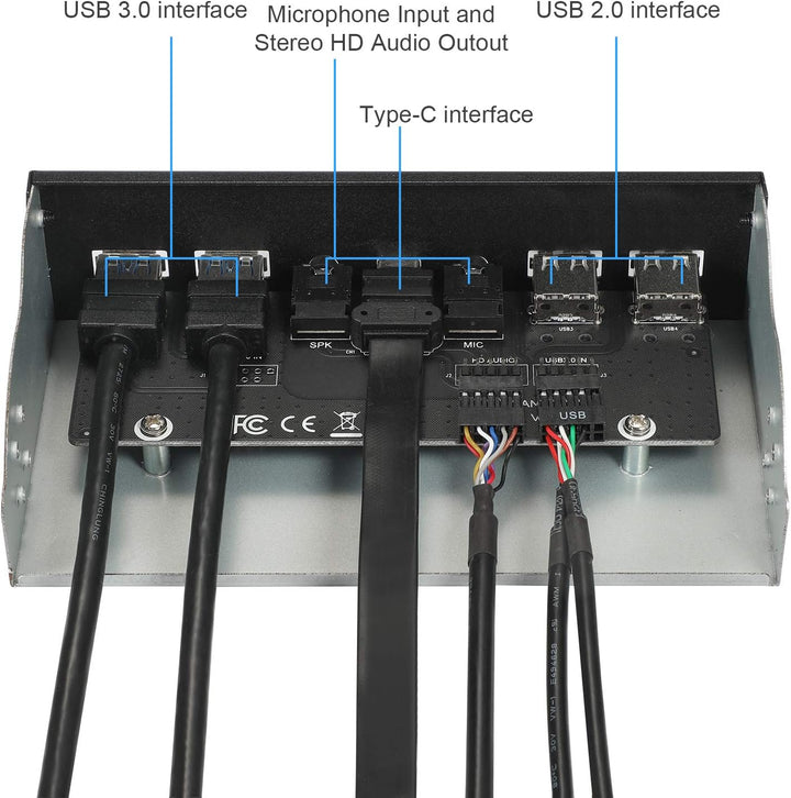 MZHOU USB2.0+3.0 Metall Frontpanel,5,25-Zoll 19Pin Front Panel Adapte,4 USB 3.0 Ports Hub & (1HD Aud